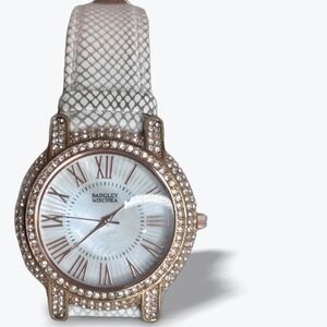 Badgley Mischka Crystal Pave Rose Gold Watch White Snakeskin Strap BA/1364